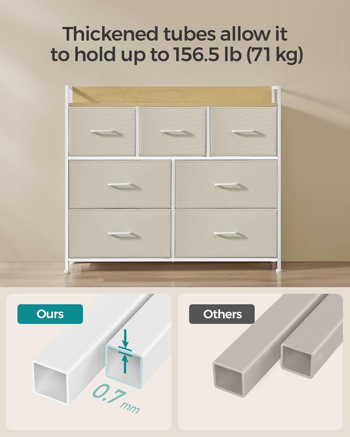 7 Drawer Chest Cream White Oak Fabric Storage Cabinet Bedroom Dresser