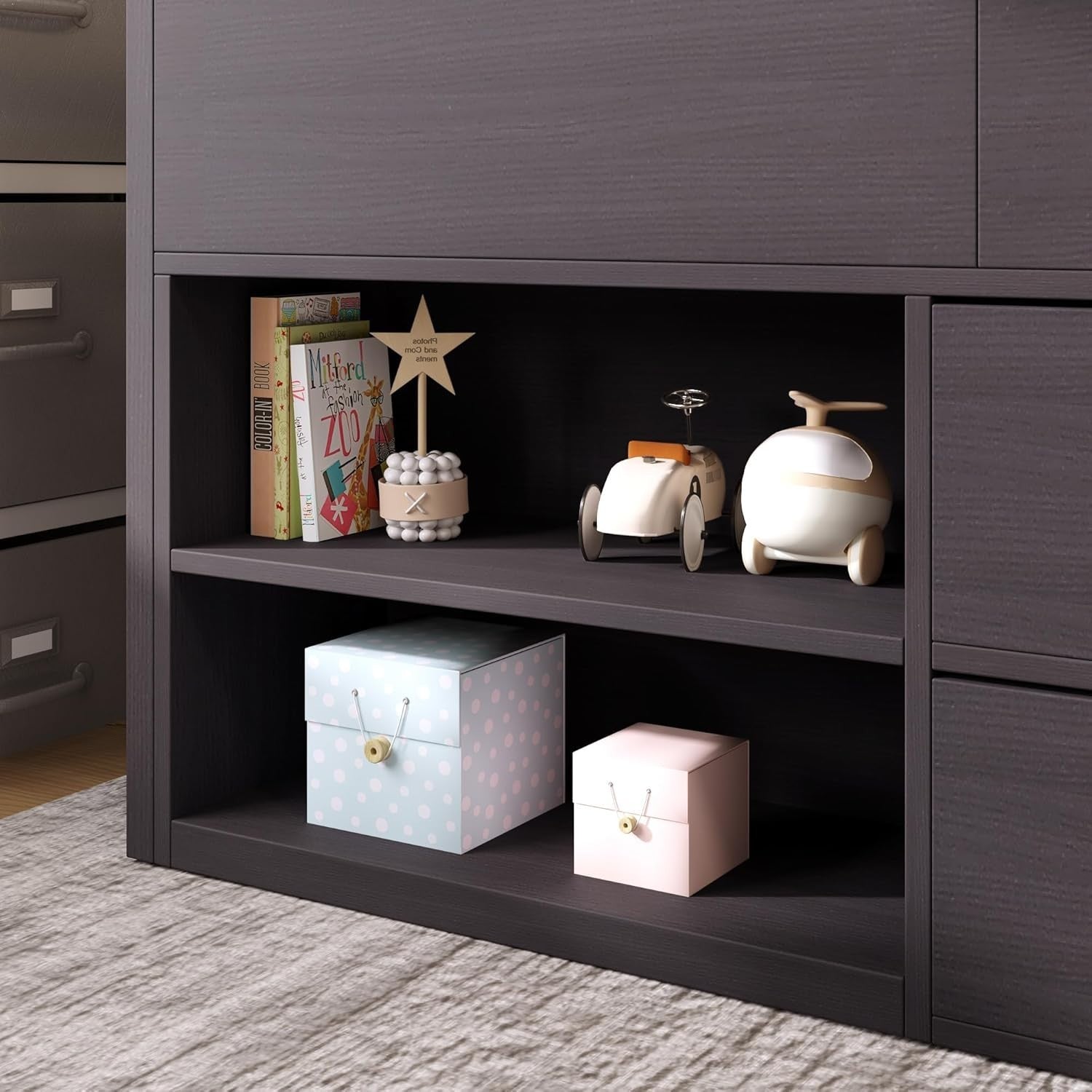 Kids Single Bed with Storage Drawers & Shelves, Space Saving 3FT Frame