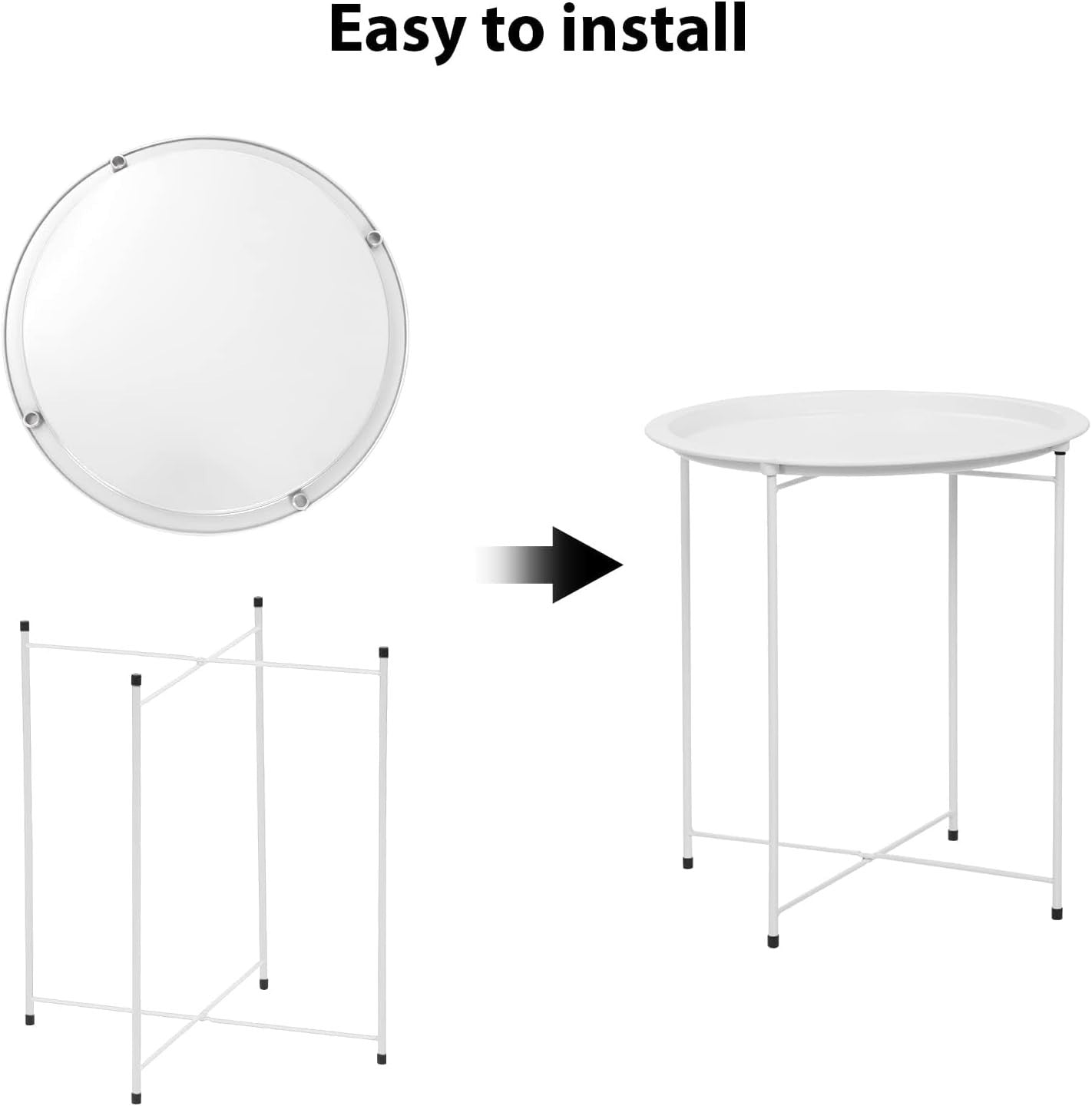 Round Tray Side Table with Removable Tray – 47x50cm Metal End Table