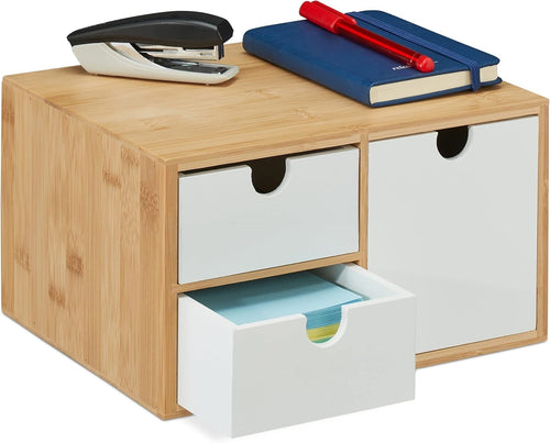 3-Drawer Bamboo & MDF Desk Organiser – Office Supplies Storage