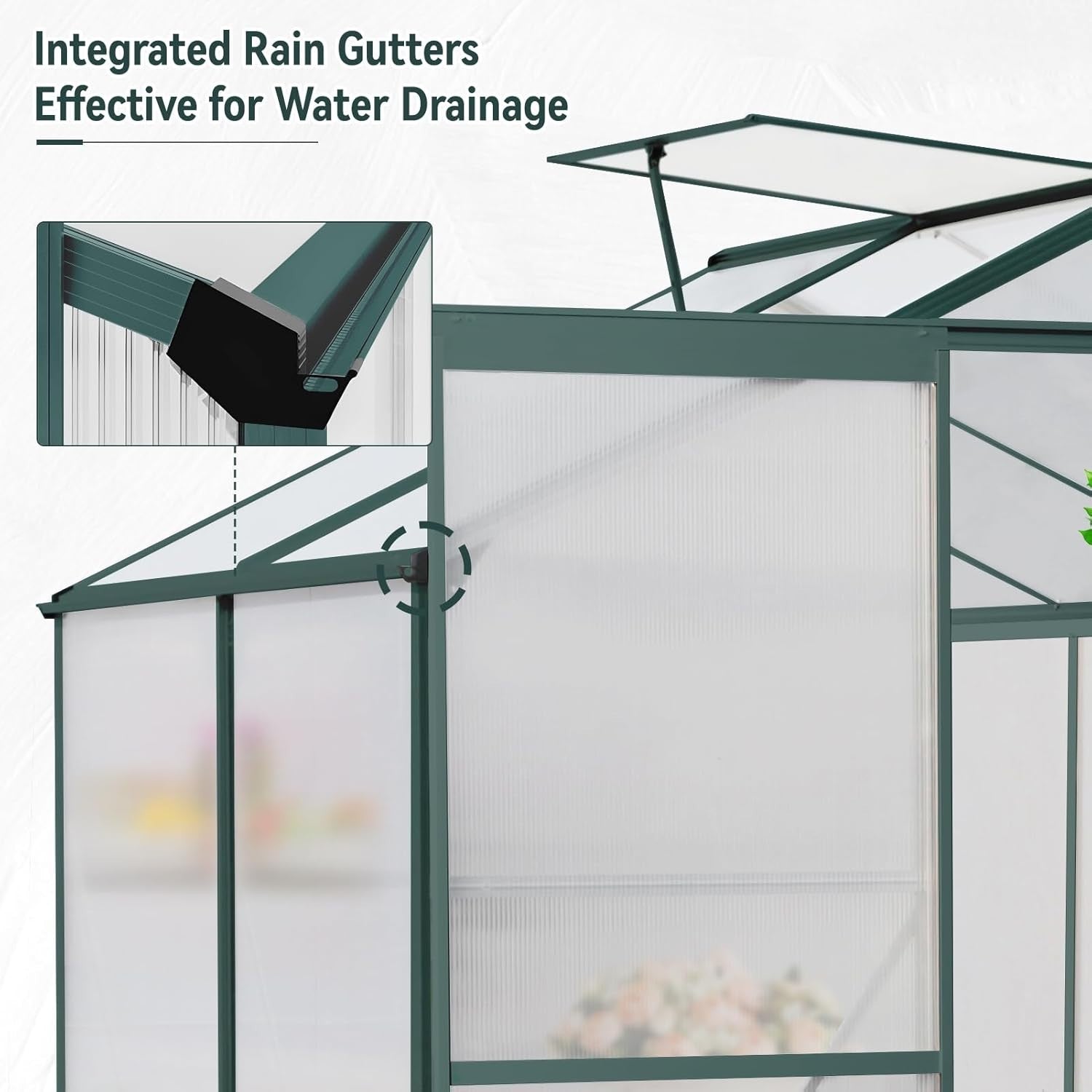 4x6FT Polycarbonate Walk-In Greenhouse with Base – Heavy Duty Aluminium Frame
