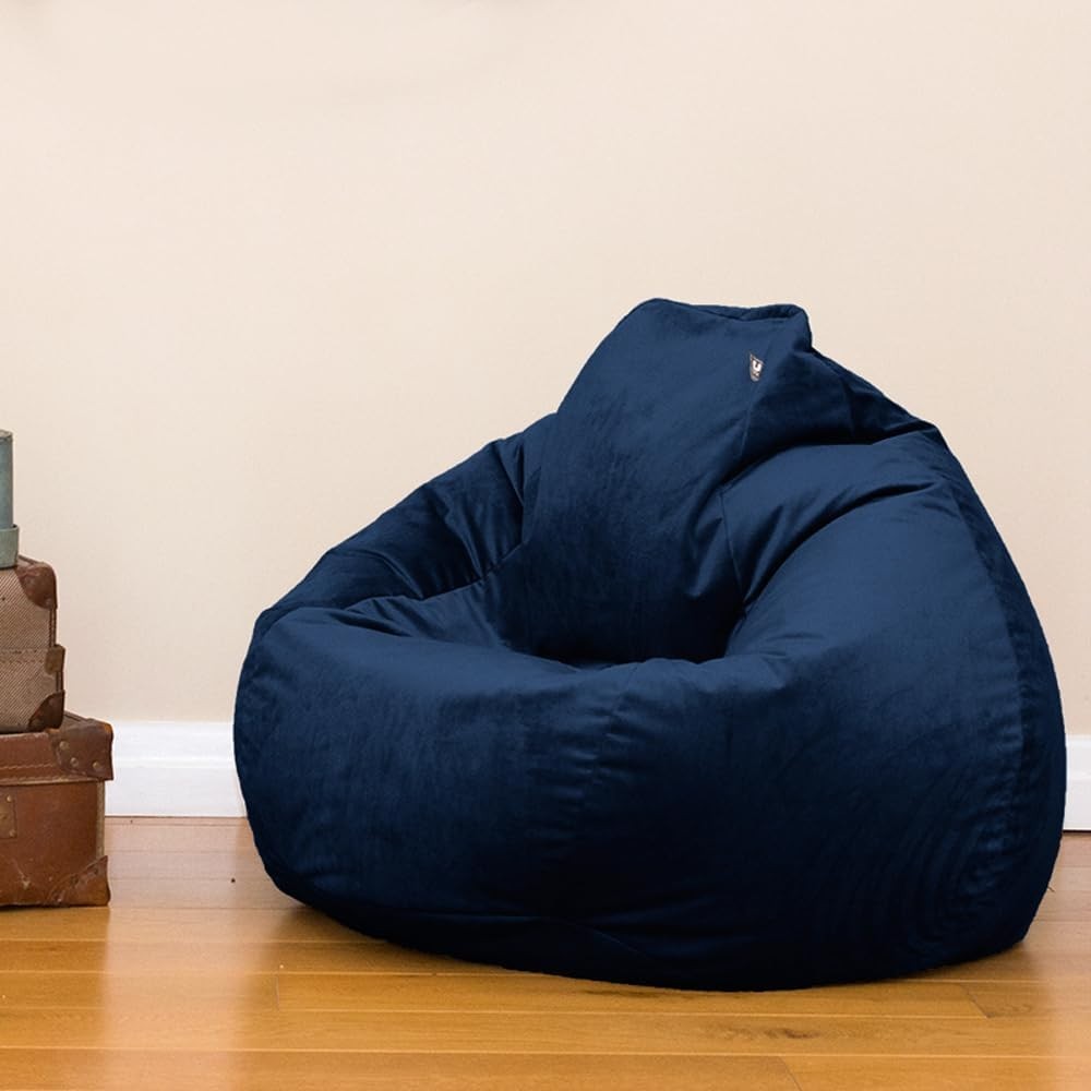 Velvet Bean Bag Chair + Footstool Peacock Blue – Lounge Sofa Seat Set