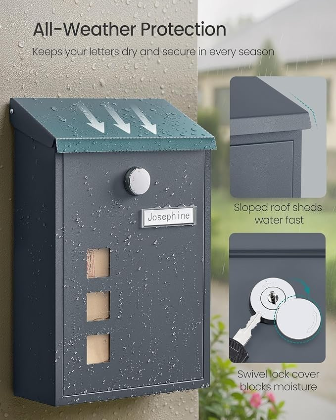 Wall Mounted Post Box Secure Lock Rust-Resistant Steel Mailbox Anthracite Grey