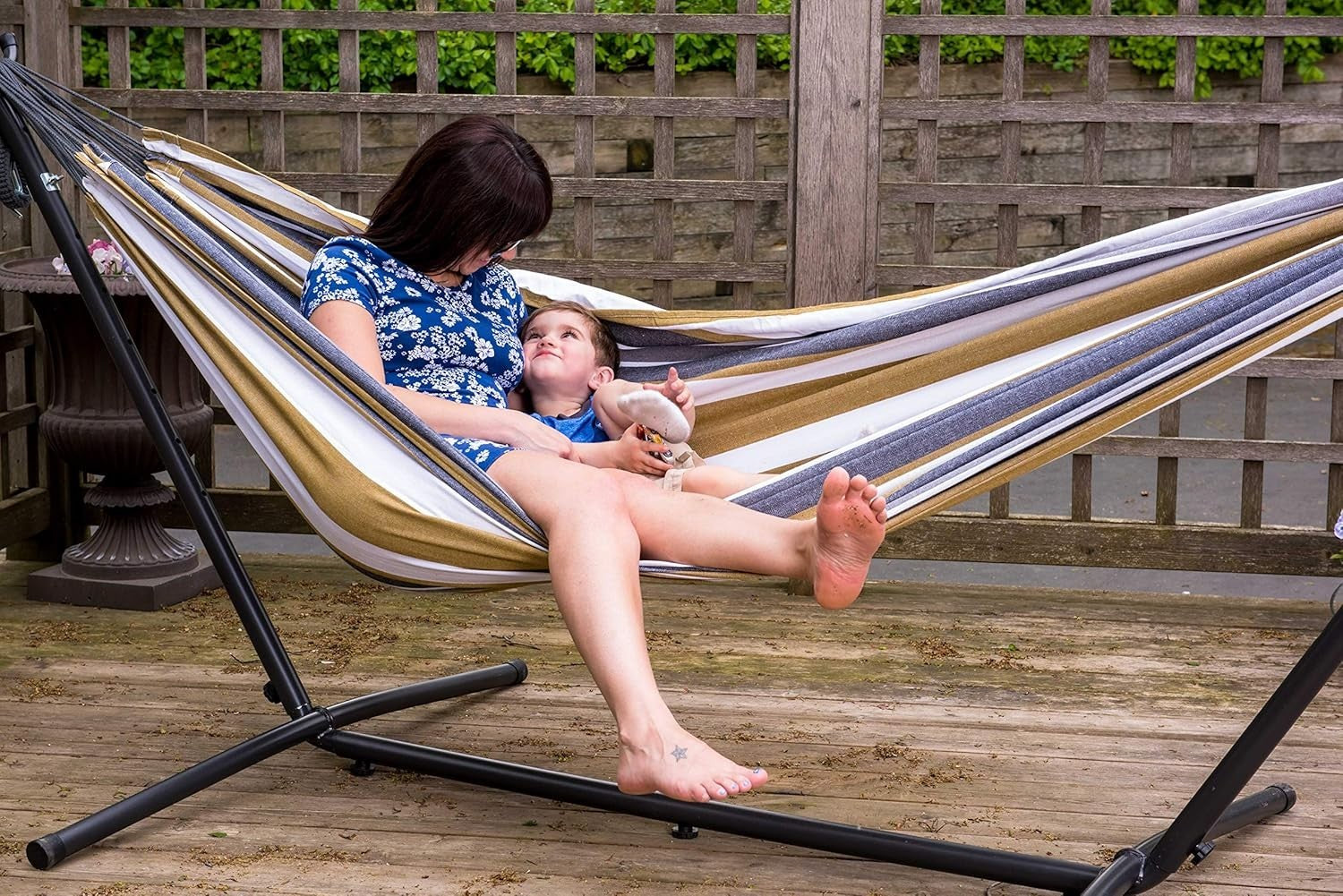 Double Cotton Hammock with Stand – 280cm 2 Person Adjustable Frame, Garden Bed