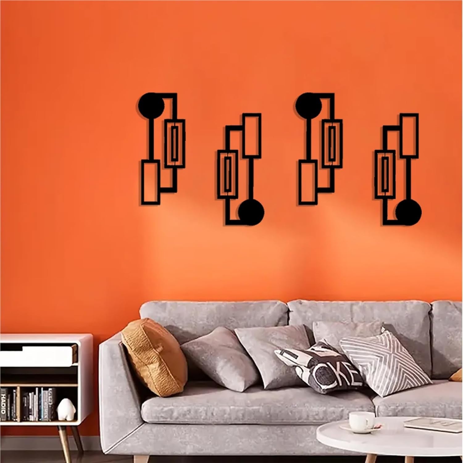Abstract Metal Wall Art Set 2 Modern Single Line Black Geometric Decor