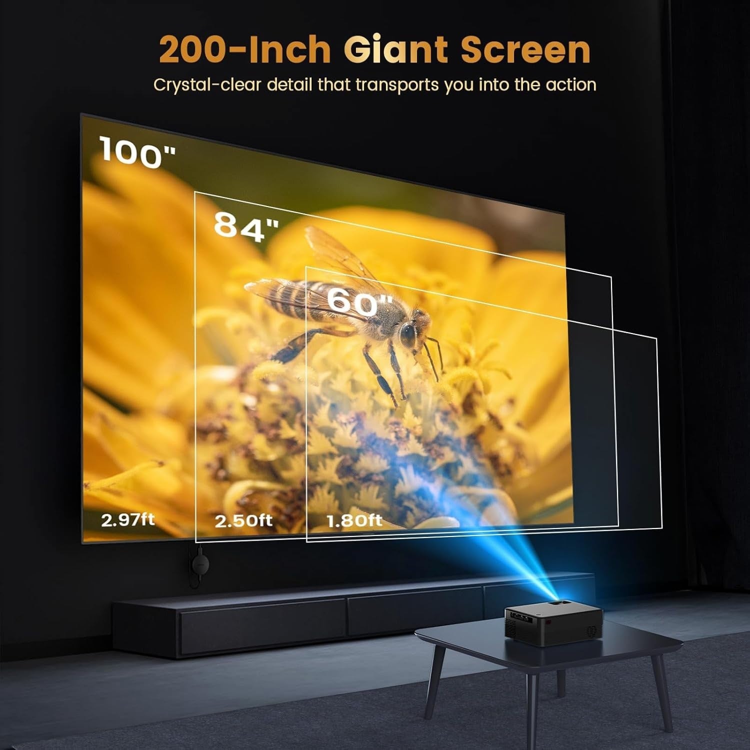 Smart Mini Projector 1080P WiFi 6 Bluetooth 4K Support Auto Keystone