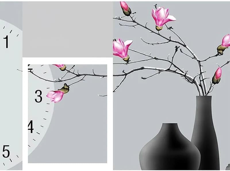 Modern Blossom Wall Clock 40x80cm Silent Quartz Handmade Wooden Decor