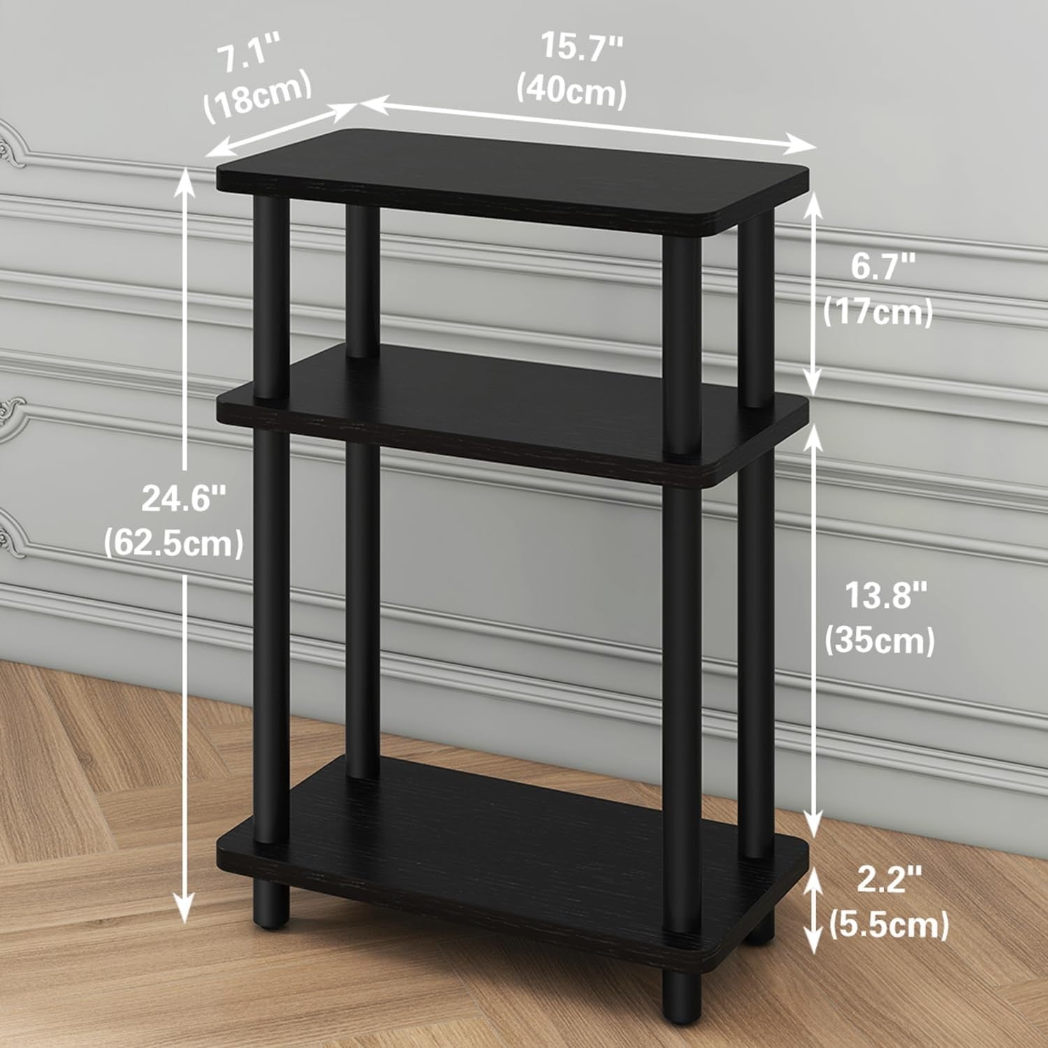Slim 3-Tier Side Table with Storage Shelf, Space-Saving & No-Tool Assembly