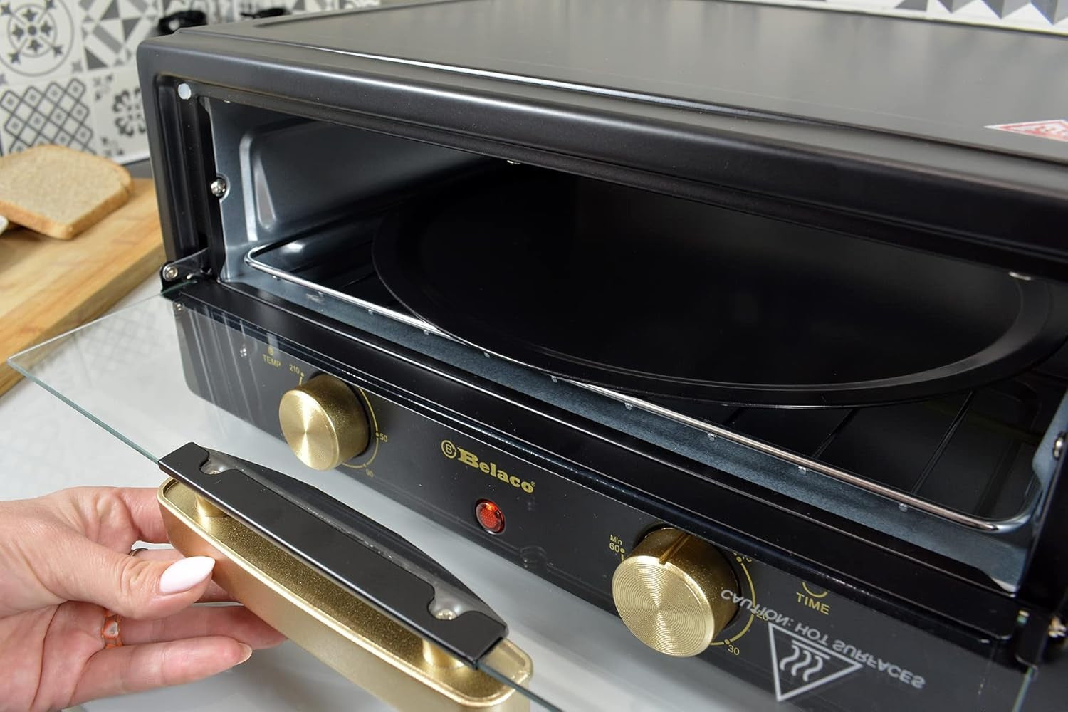 12" Electric Mini Oven 1800W Pizza Maker Toaster Grill Baking Tray Black