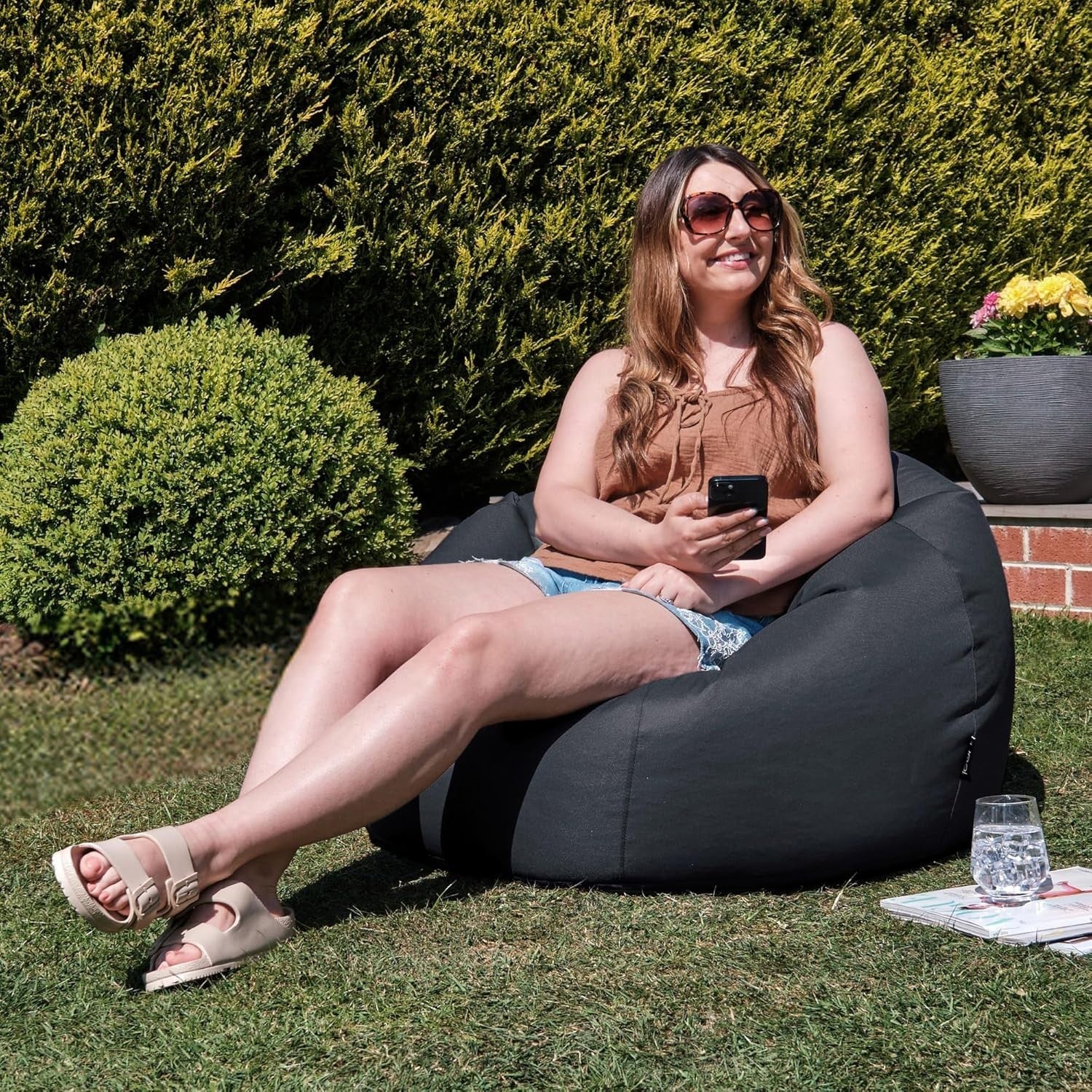 Waterproof Bean Bag Chair Indoor Outdoor Garden Seat Charcoal Grey Adult