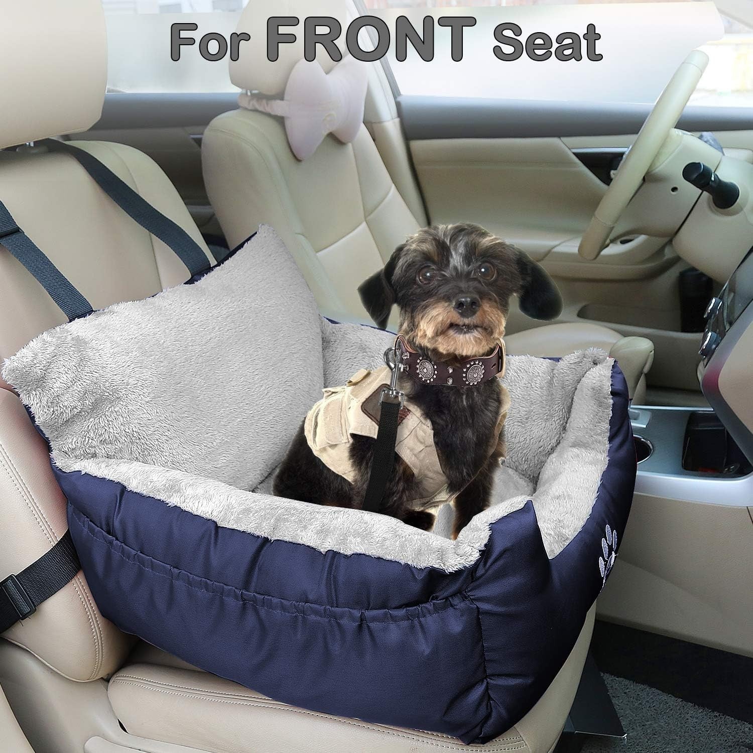 Plush Dog Car Booster Seat Pet Travel Bed Safety Leash Waterproof 16kg