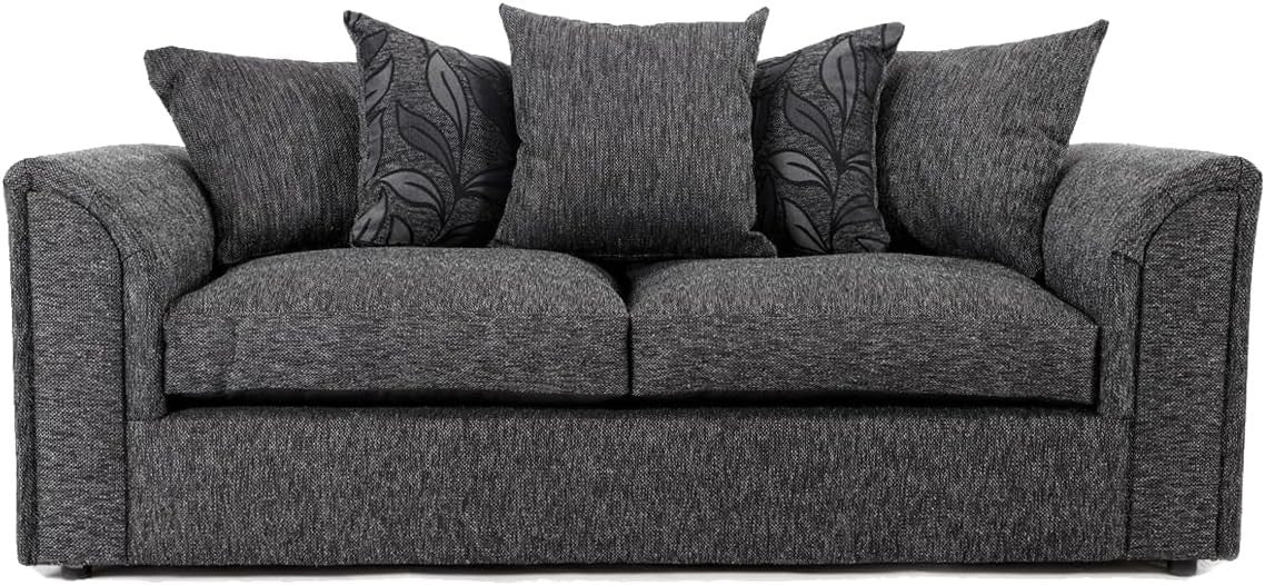 Modern Grey 3 Seater Fabric Sofa with Scatter Cushions UK Made Comfy