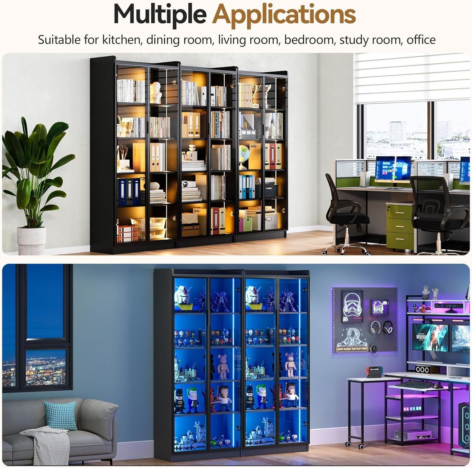 LED Display Cabinet with Acrylic Door, 5 Shelves, 3-Color Lights, 65"