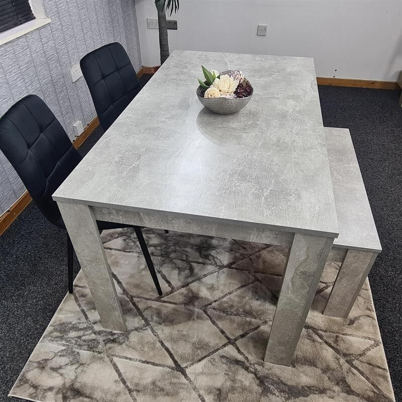 Modern Grey Dining Table Set with 2 Chairs & Bench – MDF Kitchen Set