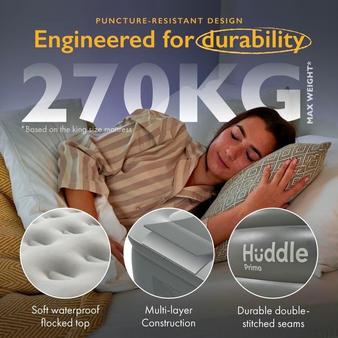 Double Air Bed with Built-In Pump Quick Inflate Flocked Top for Guests & Camping