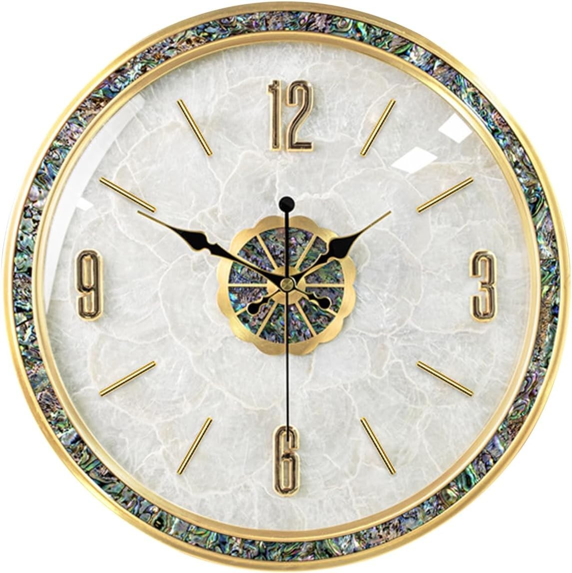 Silent Art Deco Wall Clock - Natural Shell, No Tick, Large 40cm Home Decor