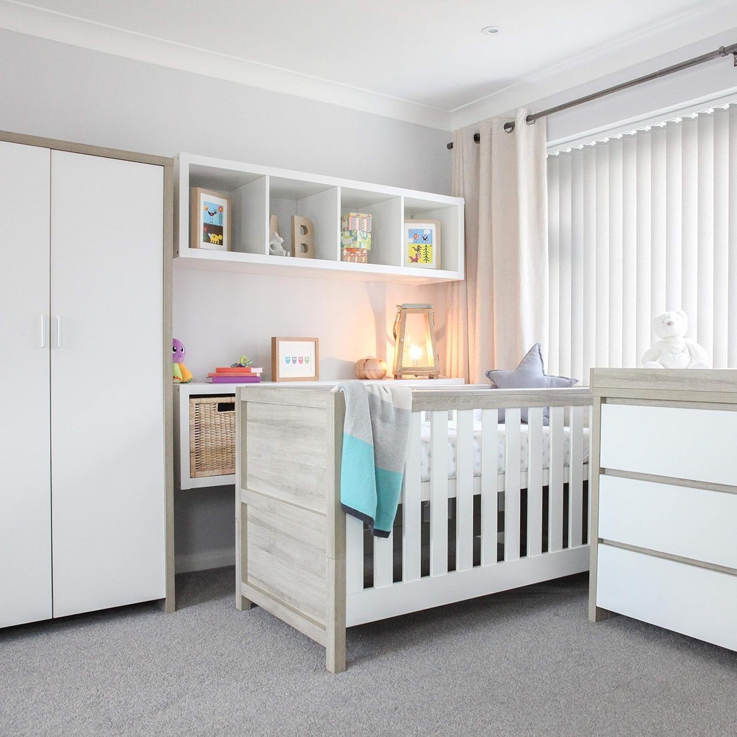 3pc Nursery Furniture Set Cot Bed Wardrobe Chest Drawers Solid Wood Oak White