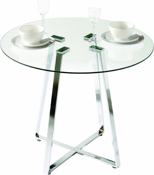 Modern Round Glass Dining Table Chrome Legs H76xW90xD90cm