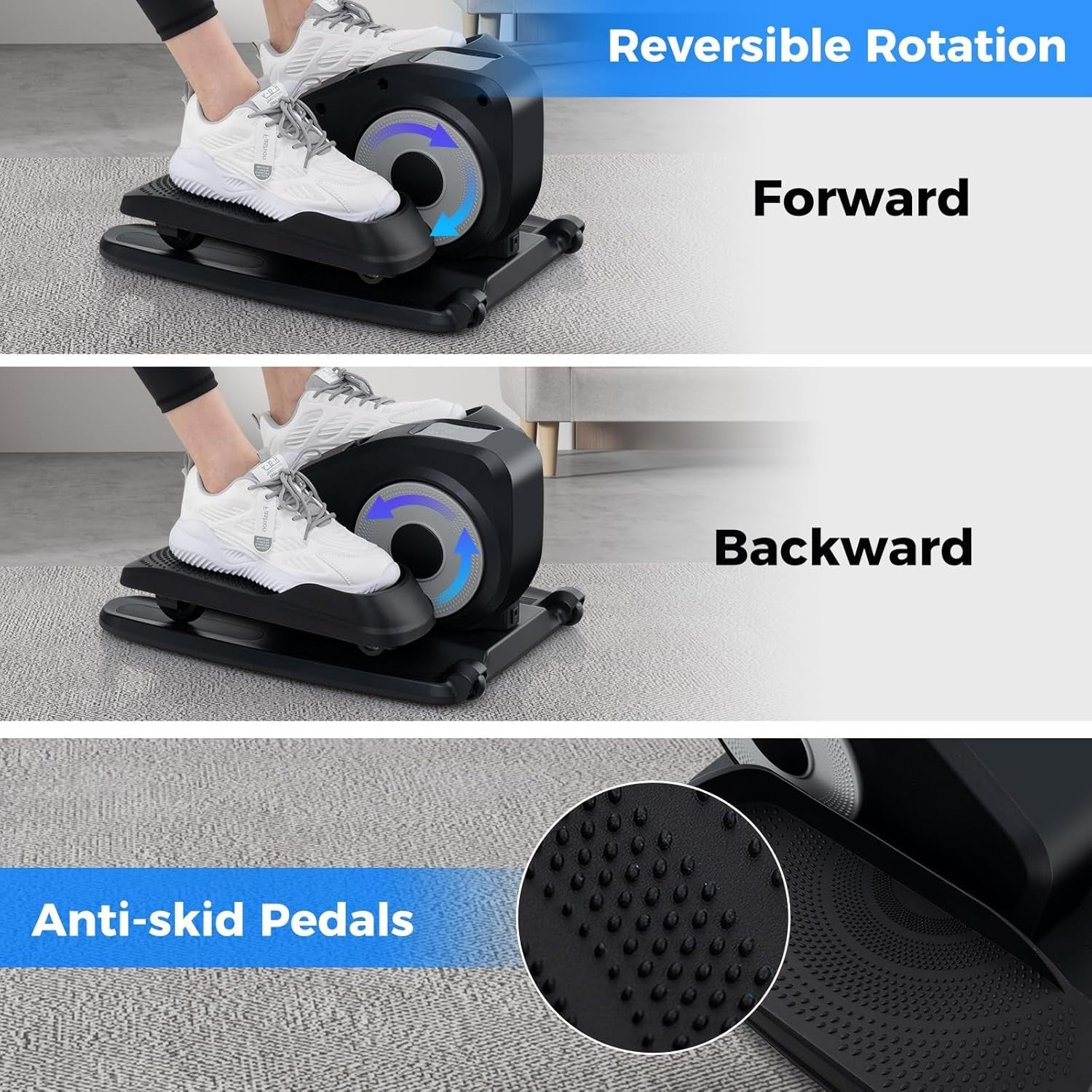 Under Desk Electric Mini Elliptical Pedal Exerciser LED Display Portable