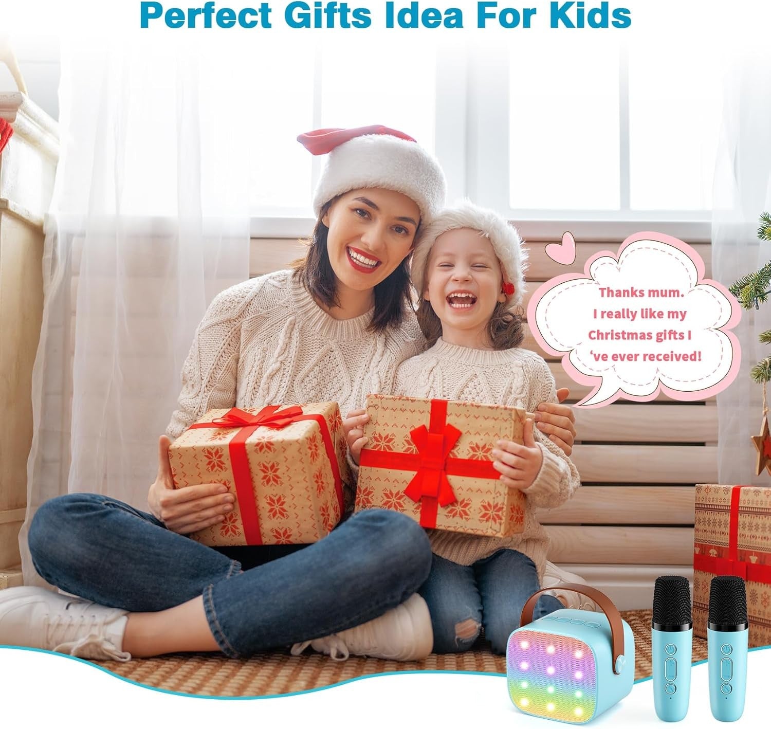 Mini Karaoke Machine with 2 Wireless Kids Bluetooth