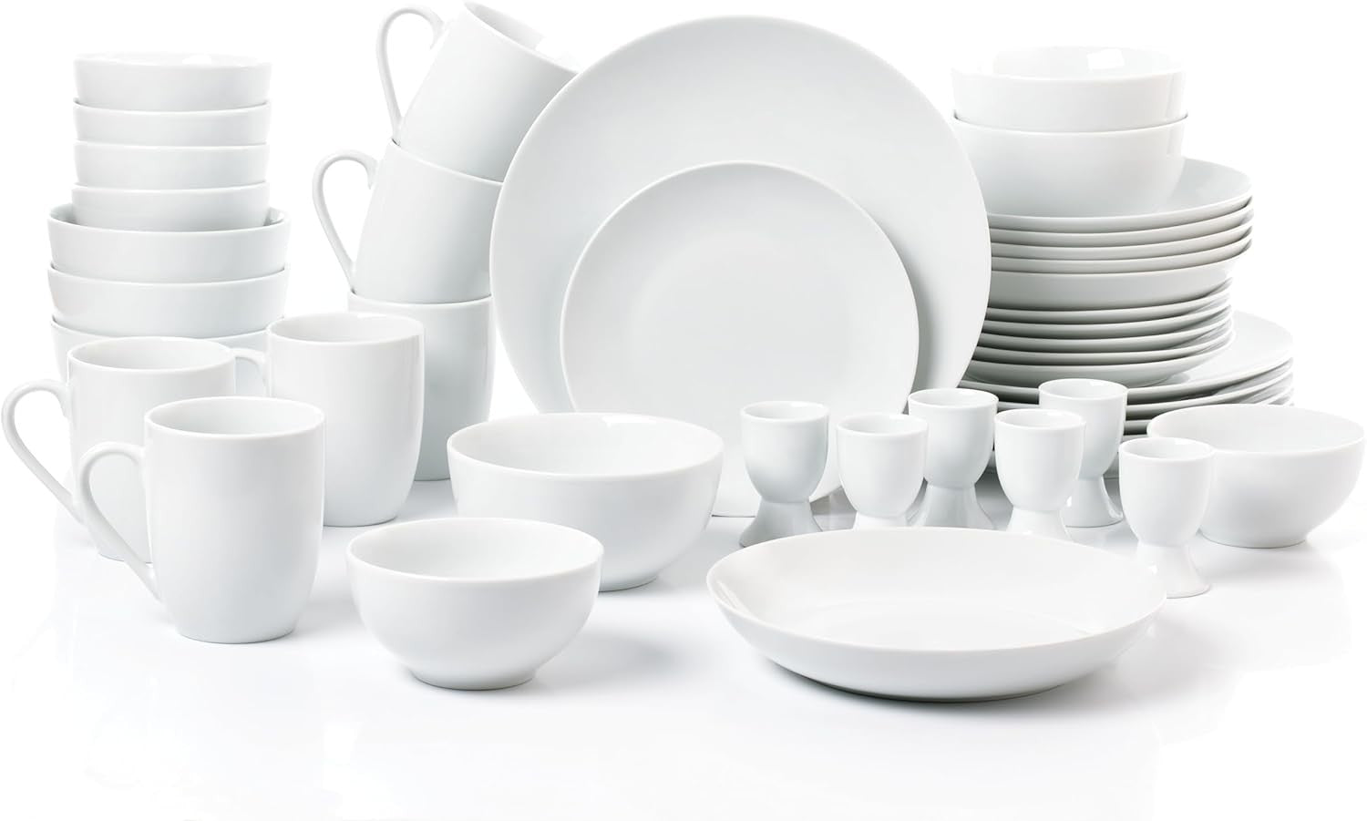 42 Piece White Dinner Set Porcelain Coupe Plates Bowls Cups Dishwasher Safe