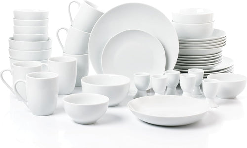 42 Piece White Dinner Set Porcelain Coupe Plates Bowls Cups Dishwasher Safe