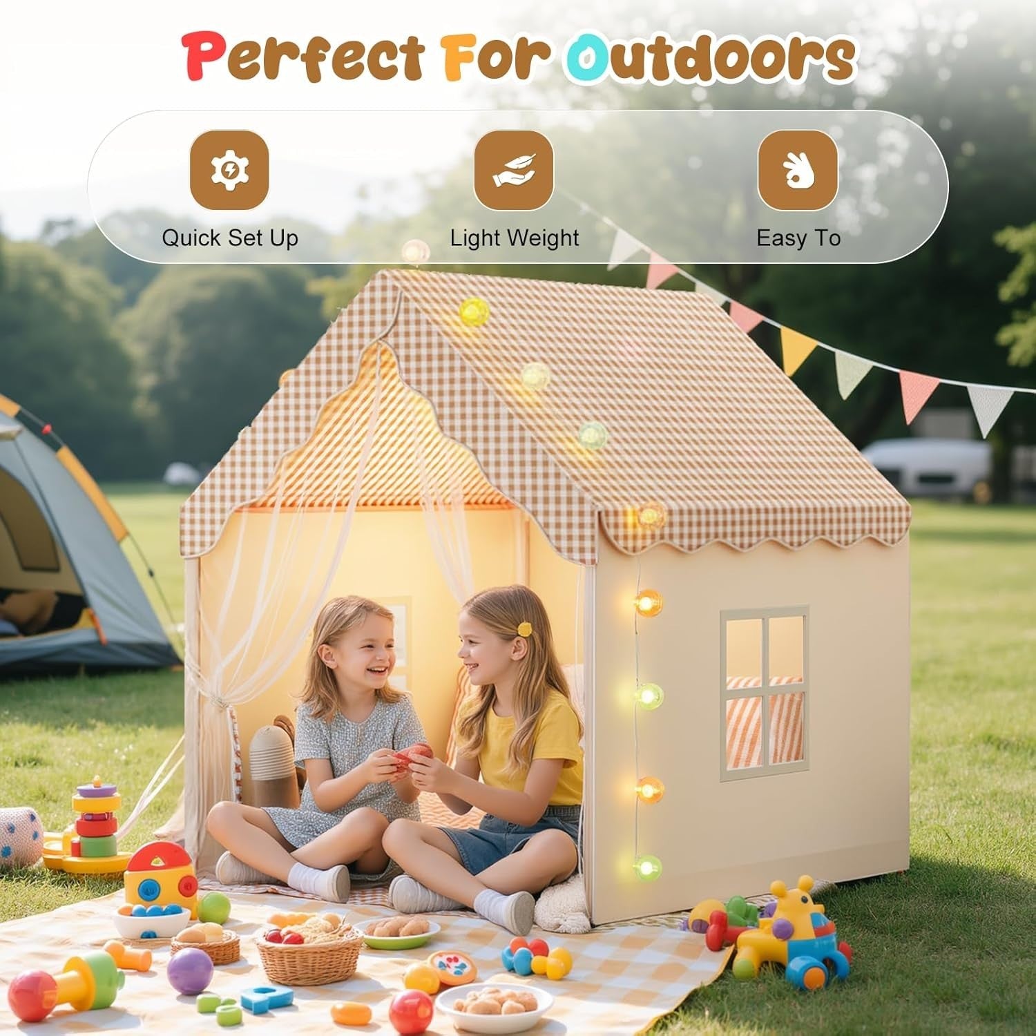 Neutral Kids Play Tent w Lights Foldable Indoor Outdoor Playhouse