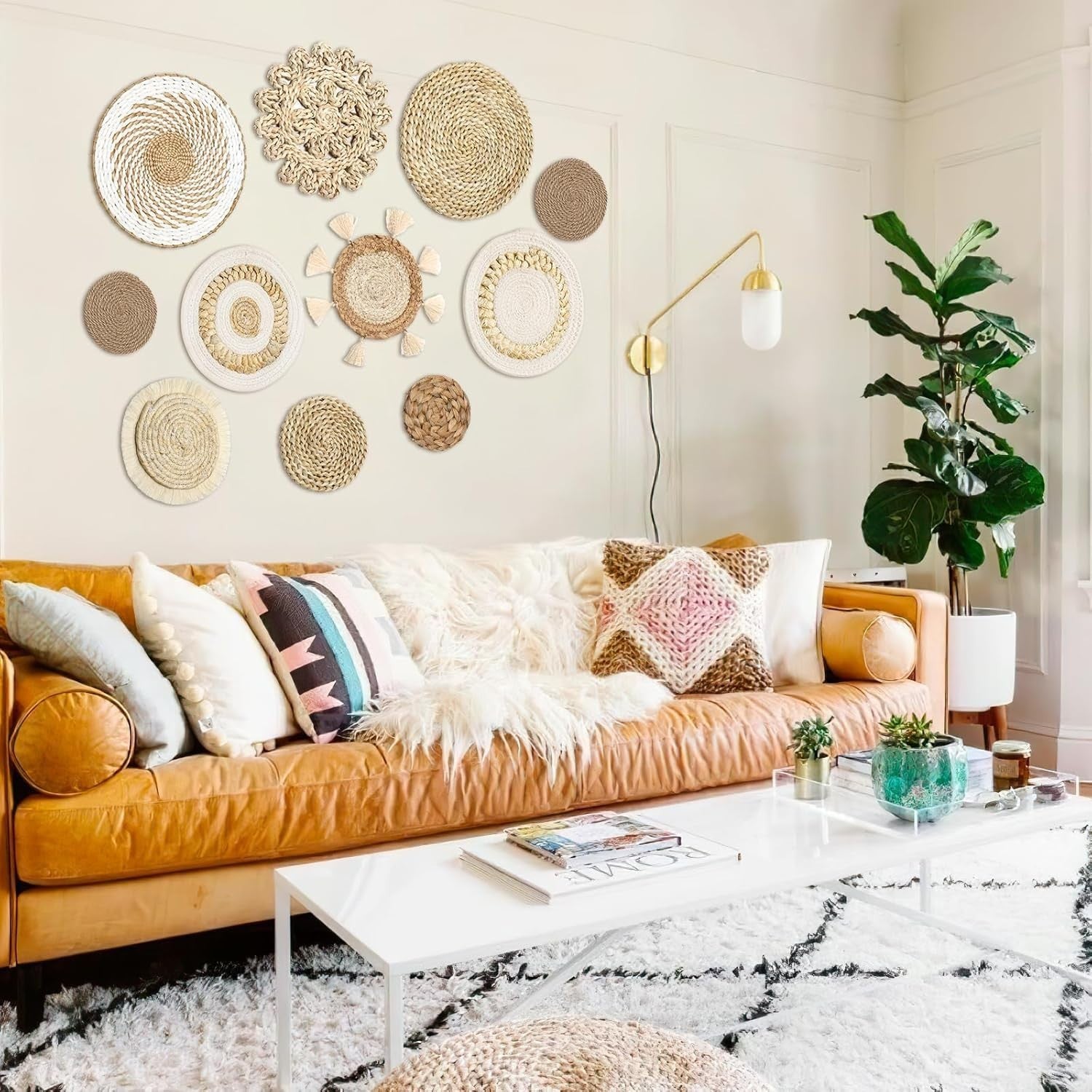 Boho Woven Wall Basket Set 11pcs Rattan Wicker Decor