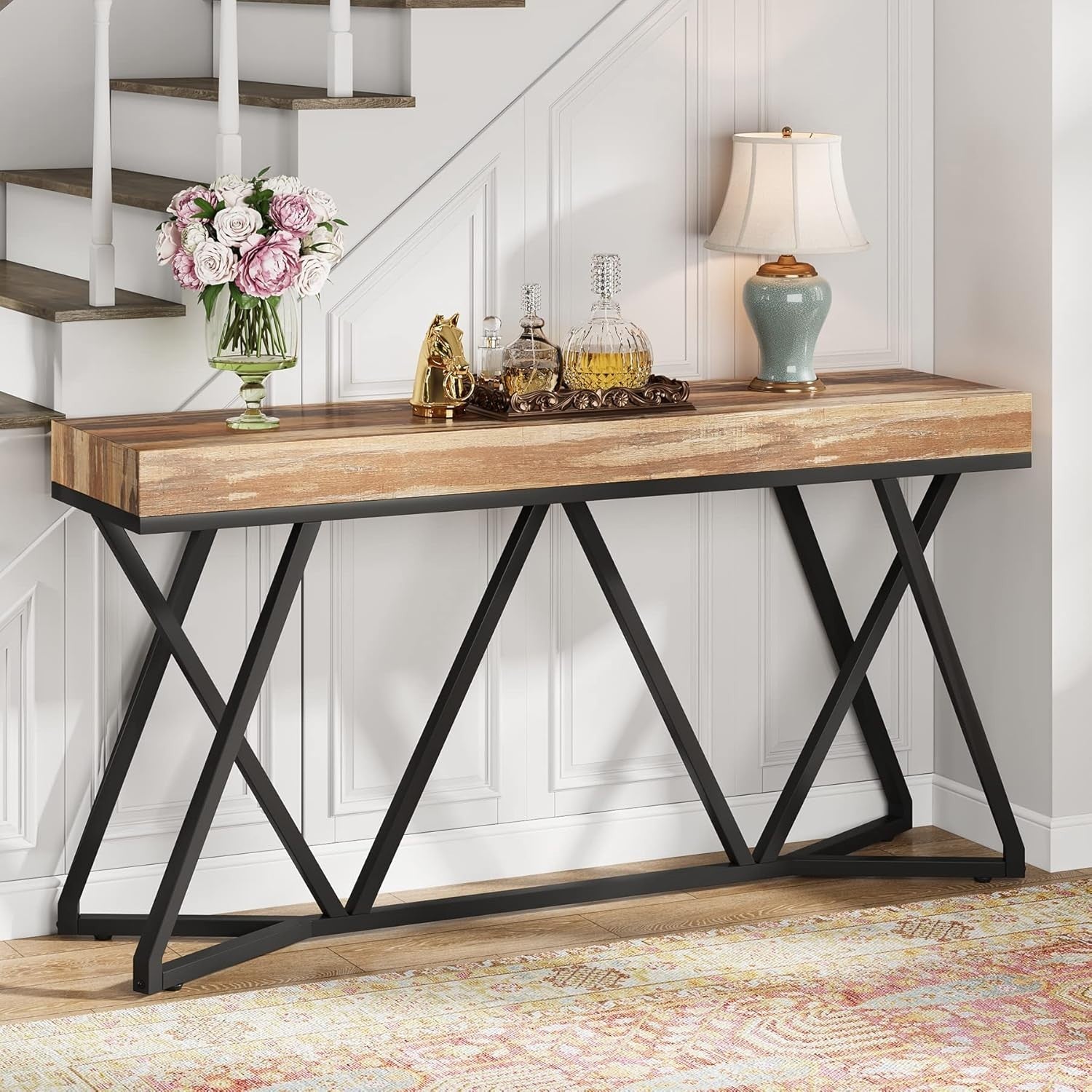 Stylish 55" Farmhouse Console Table with Metal Base – Sturdy & Versatile