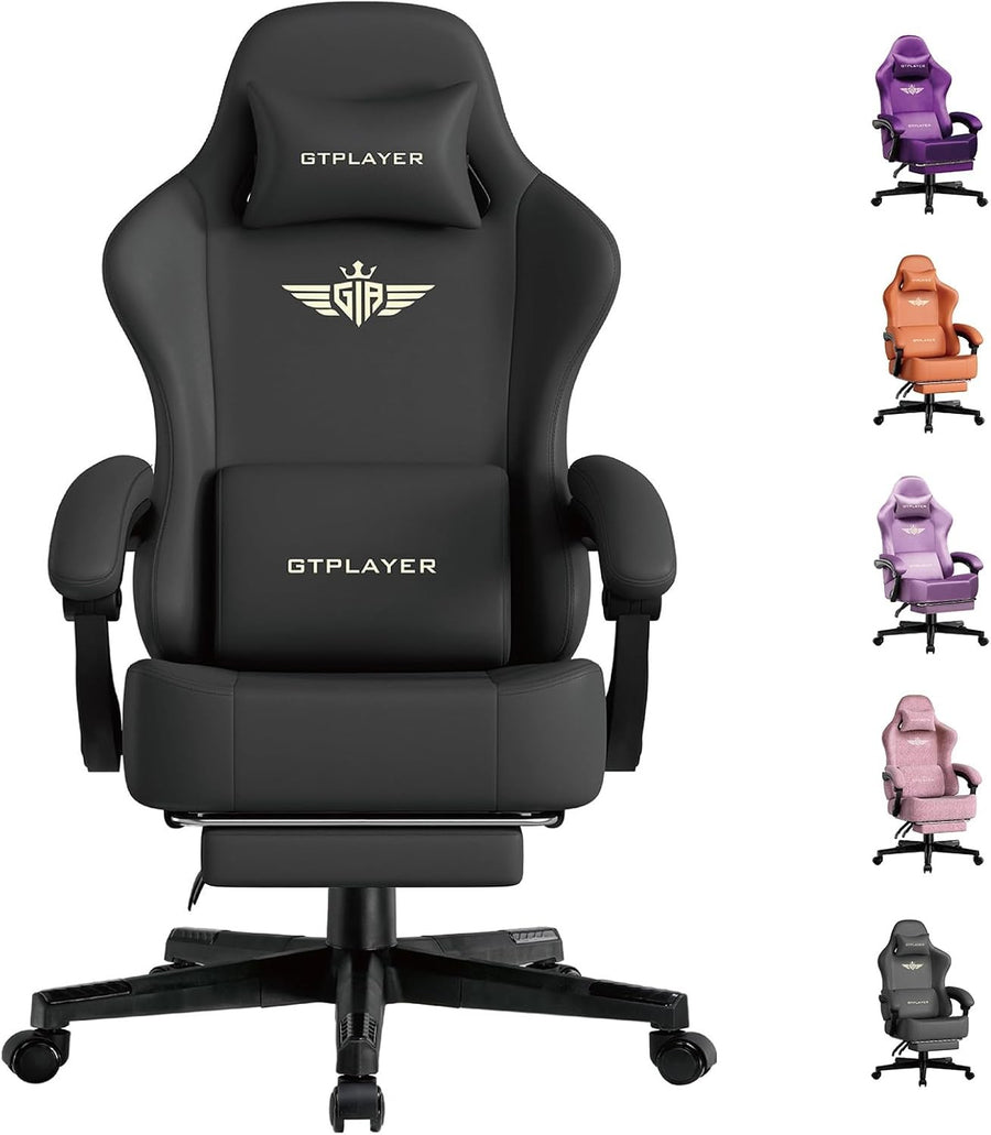 Ergonomic Gaming Chair w/ Footrest Reclining Faux Leather Black