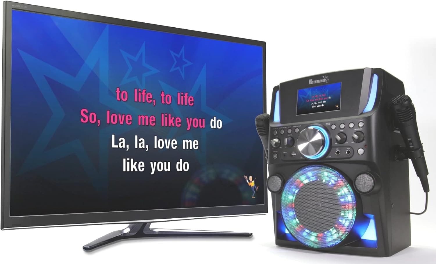Black Bluetooth CDG Karaoke Machine with Screen 2 Wireless Mics