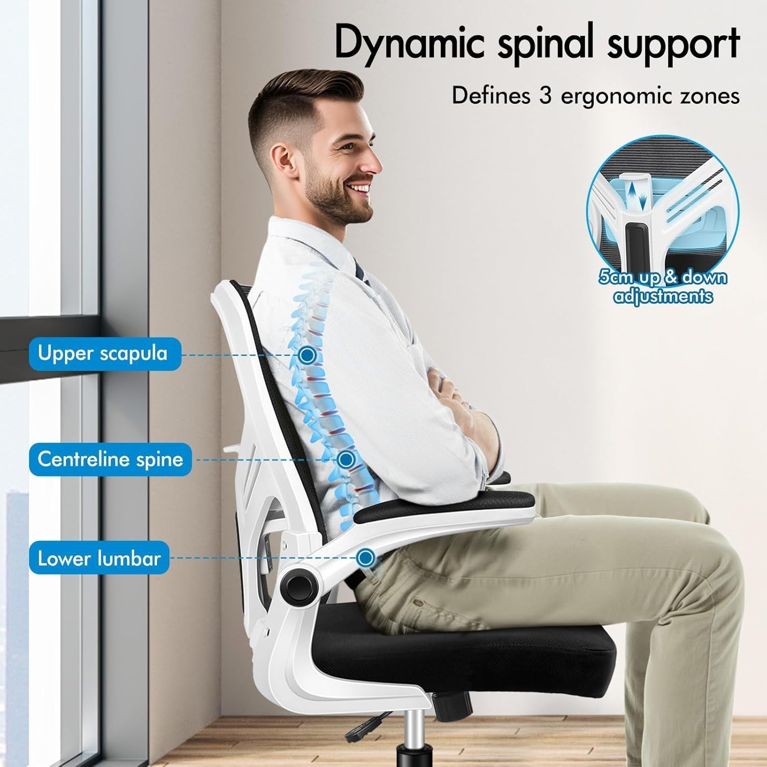 Ergonomic Office Chair Desk Computer Seat Mesh Back Flip Arms White & Black