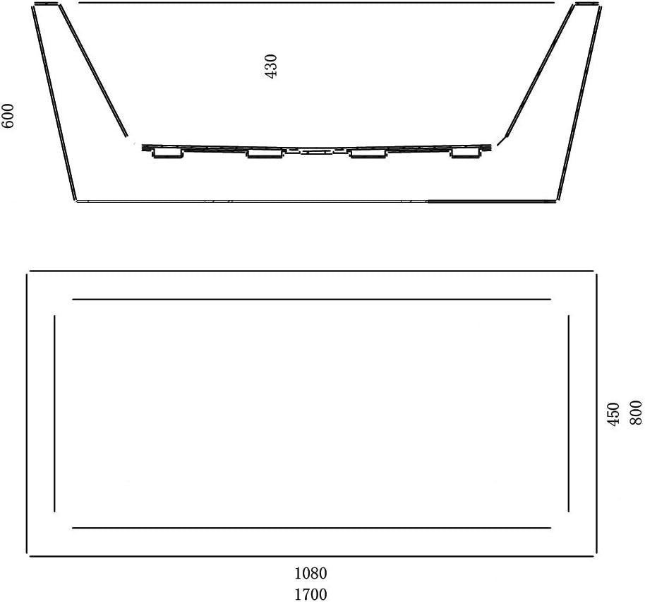 1700x800mm Square Freestanding Bath White Acrylic Modern Luxury Bathtub