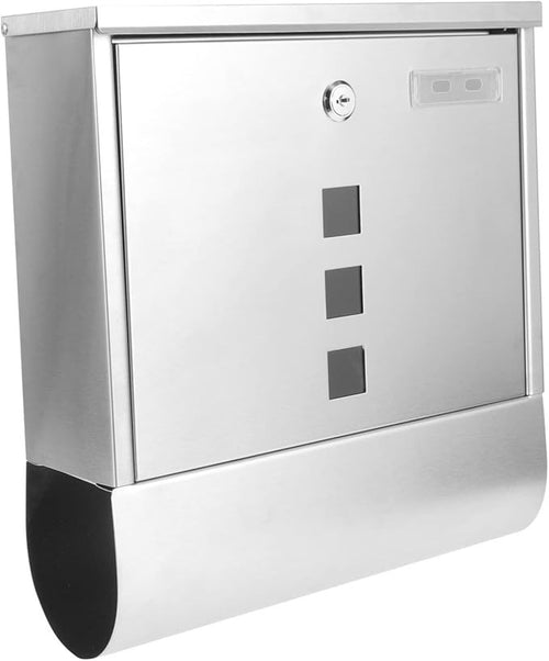 Lockable Stainless Steel Wall Mailbox Silver | Outdoor Post Box 32x30x8.5cm