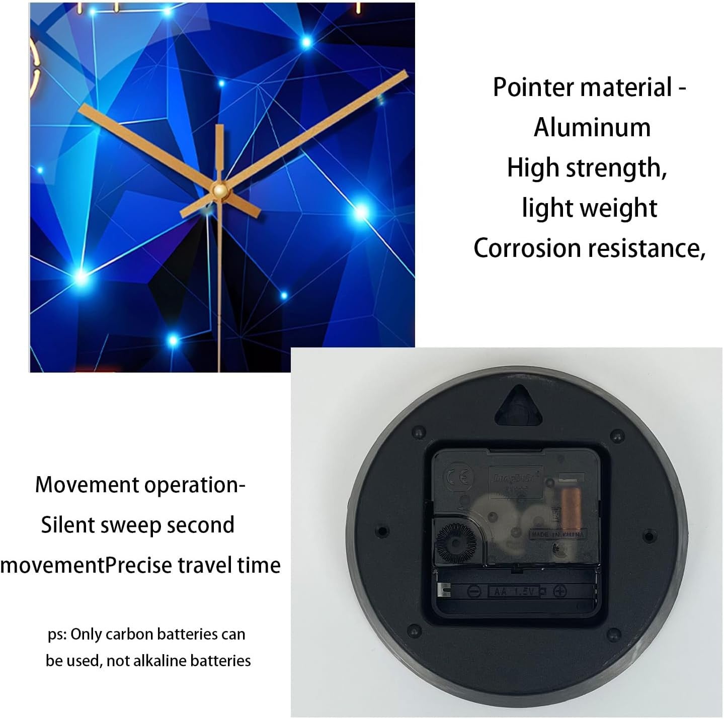 Modern 12 Inch Wall Clock Glass Silent Blue Design Home Living Room Decor