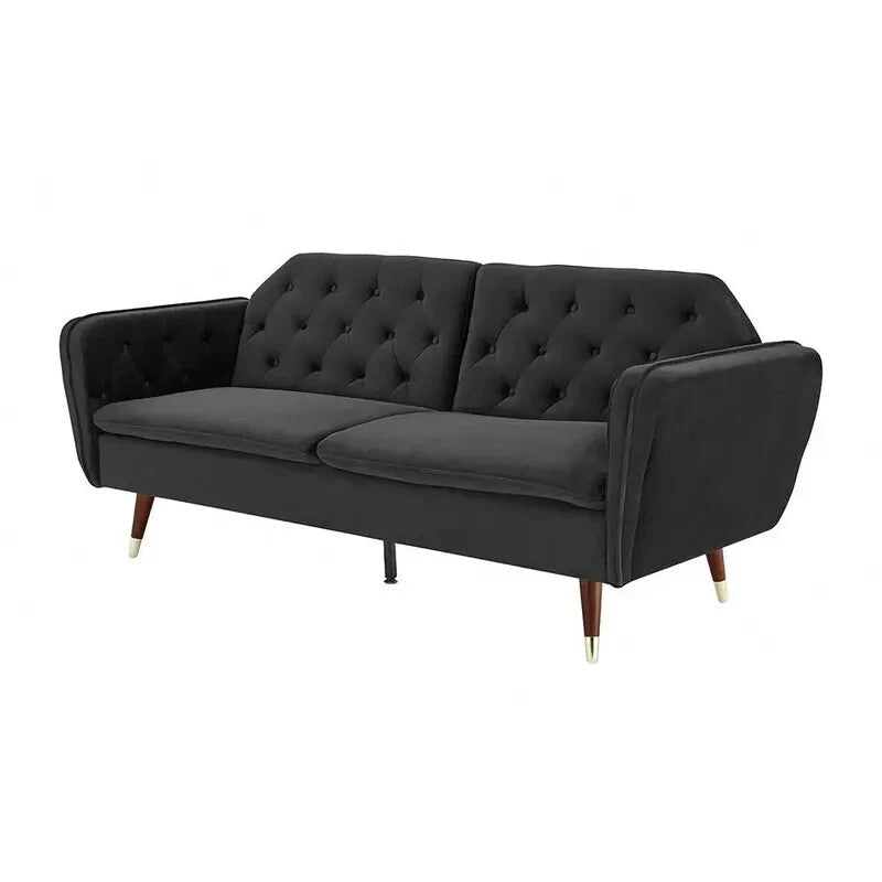 3 Seater Black Velvet Sofa Bed Click Clack Recliner Guest Bed Modern
