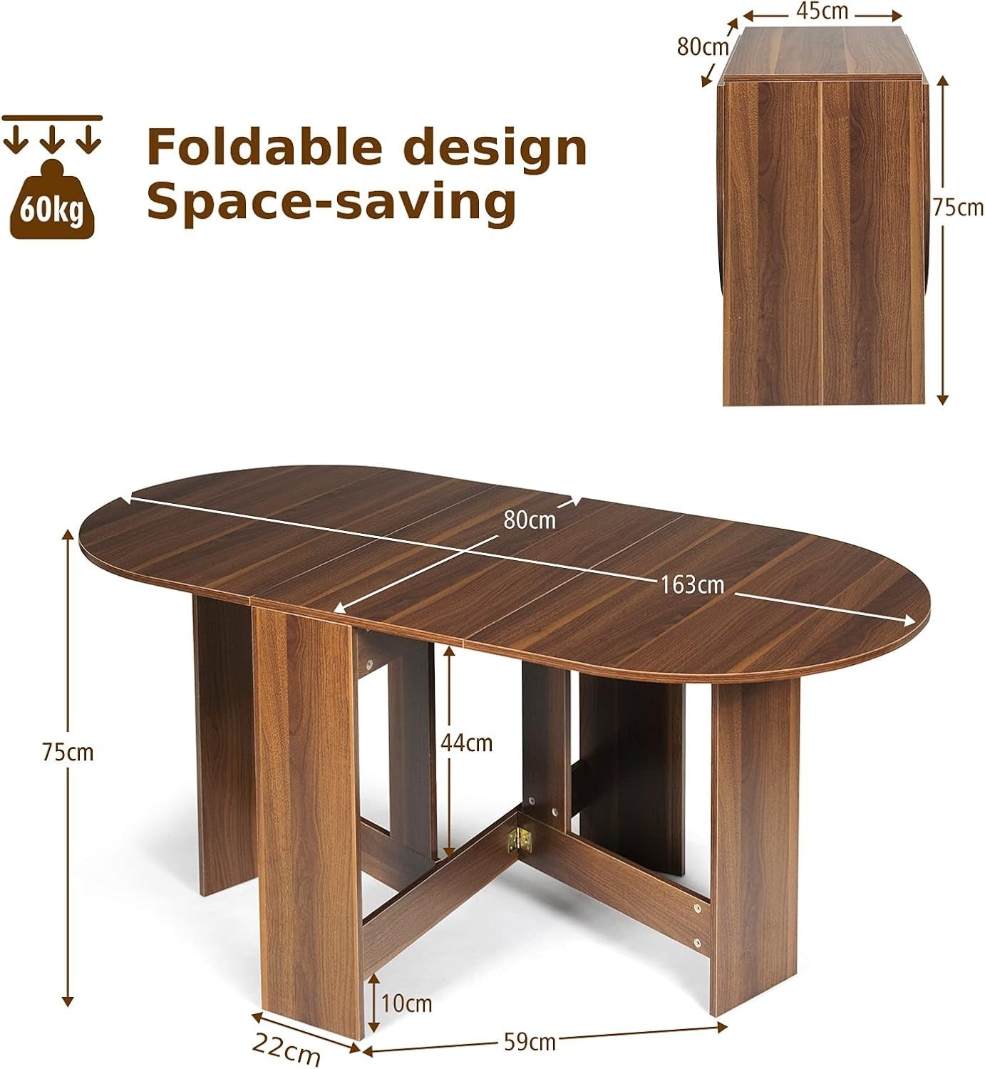 163CM Folding Drop Leaf Dining Table for 4-6 People – Space-Saving Design