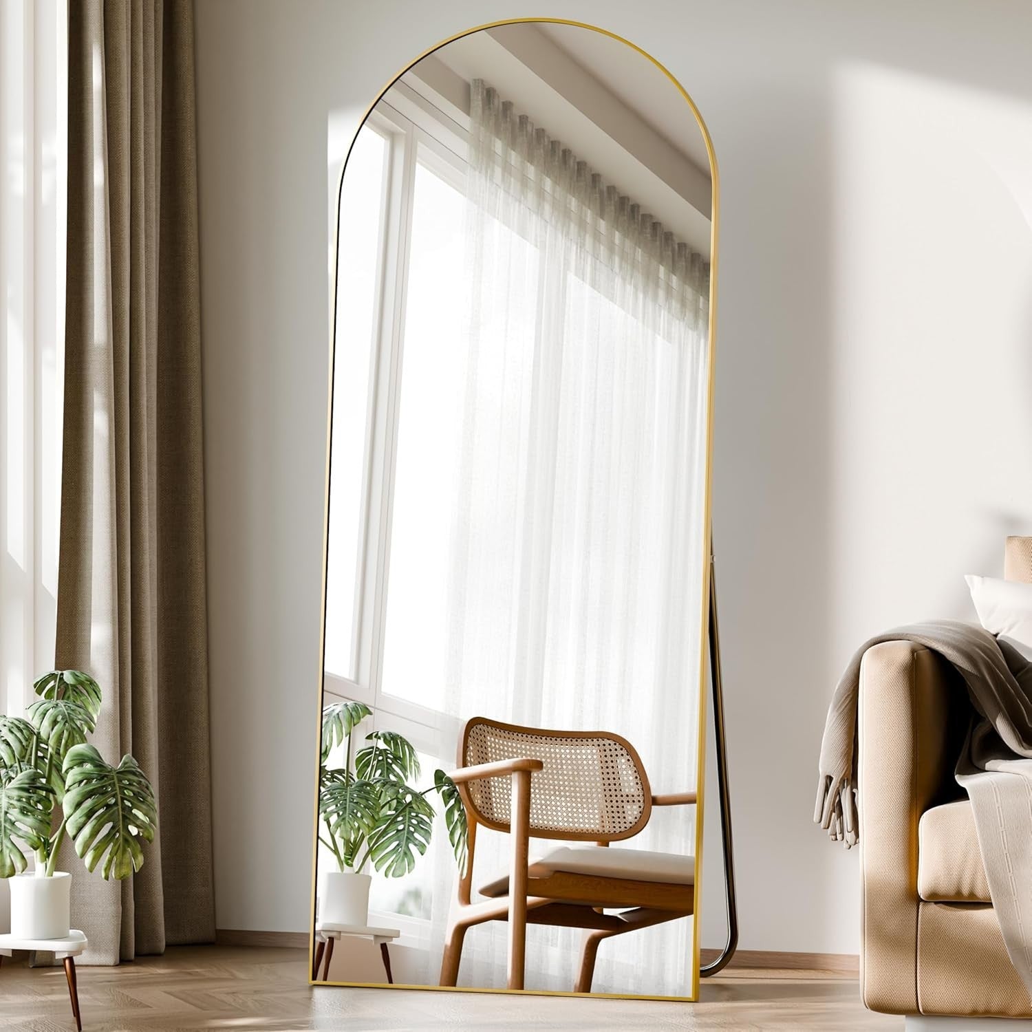 Full-Length Arched Mirror 142x52cm Shatterproof Gold Aluminum Frame