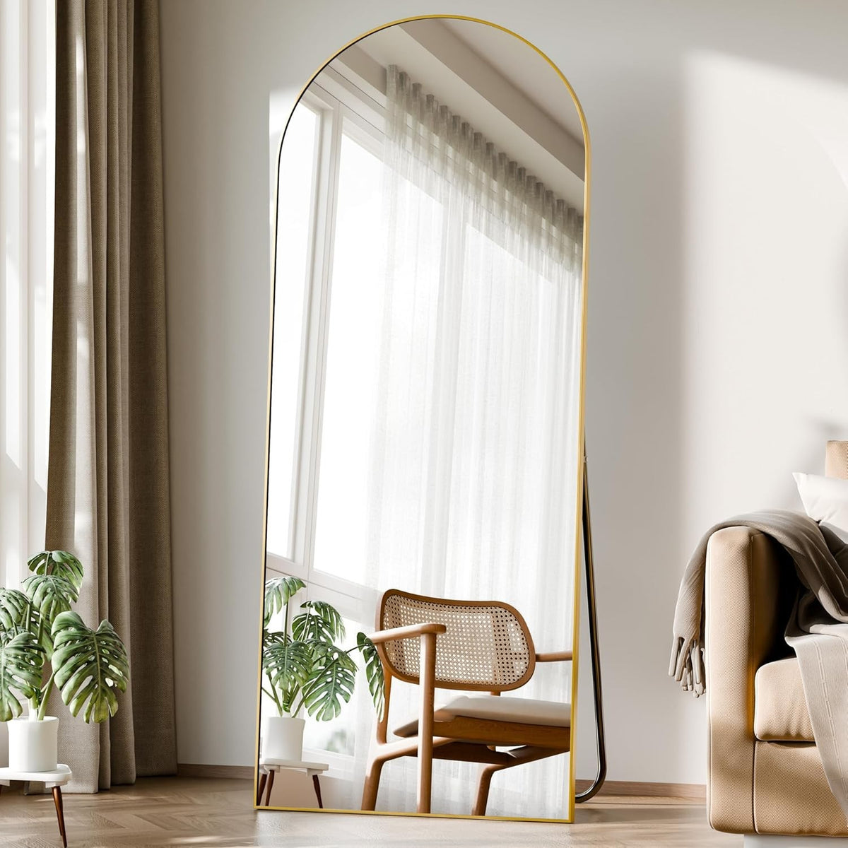 Full-Length Arched Mirror 142x52cm Shatterproof Gold Aluminum Frame