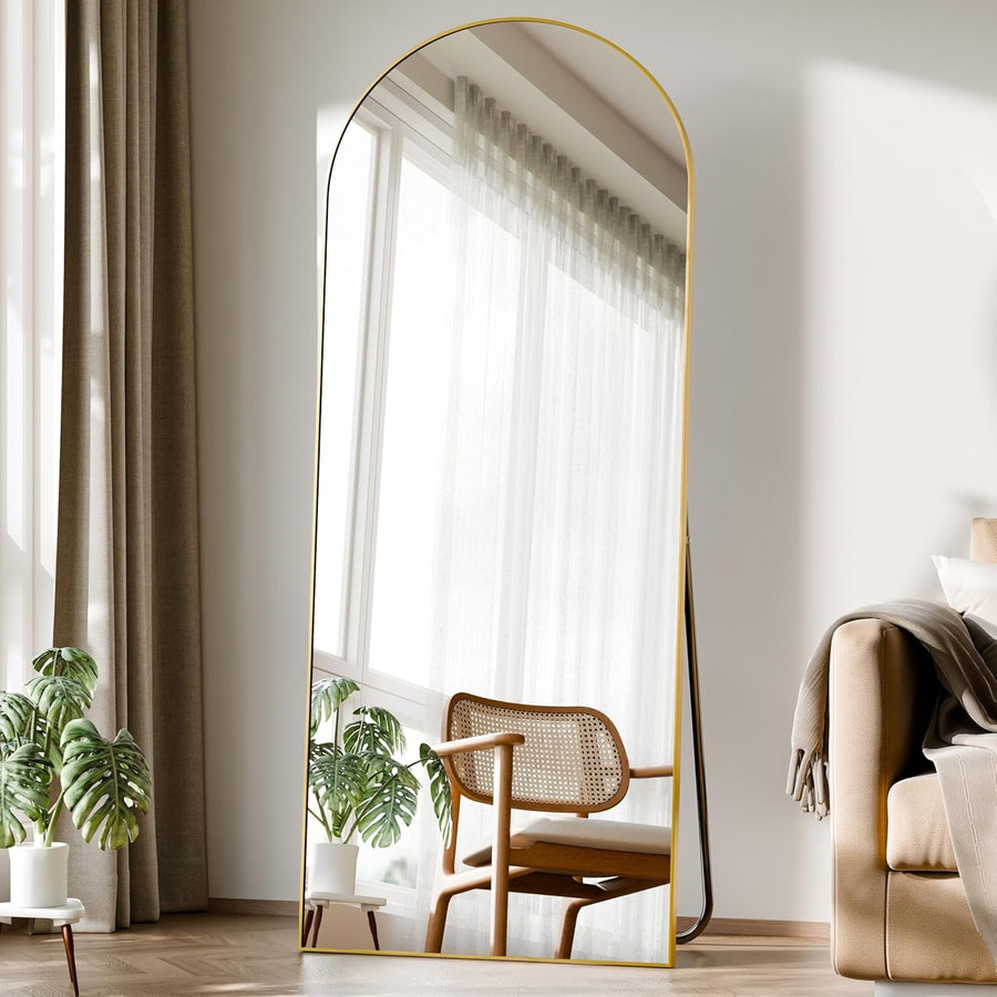 Full-Length Arched Mirror 142x52cm Shatterproof Gold Aluminum Frame
