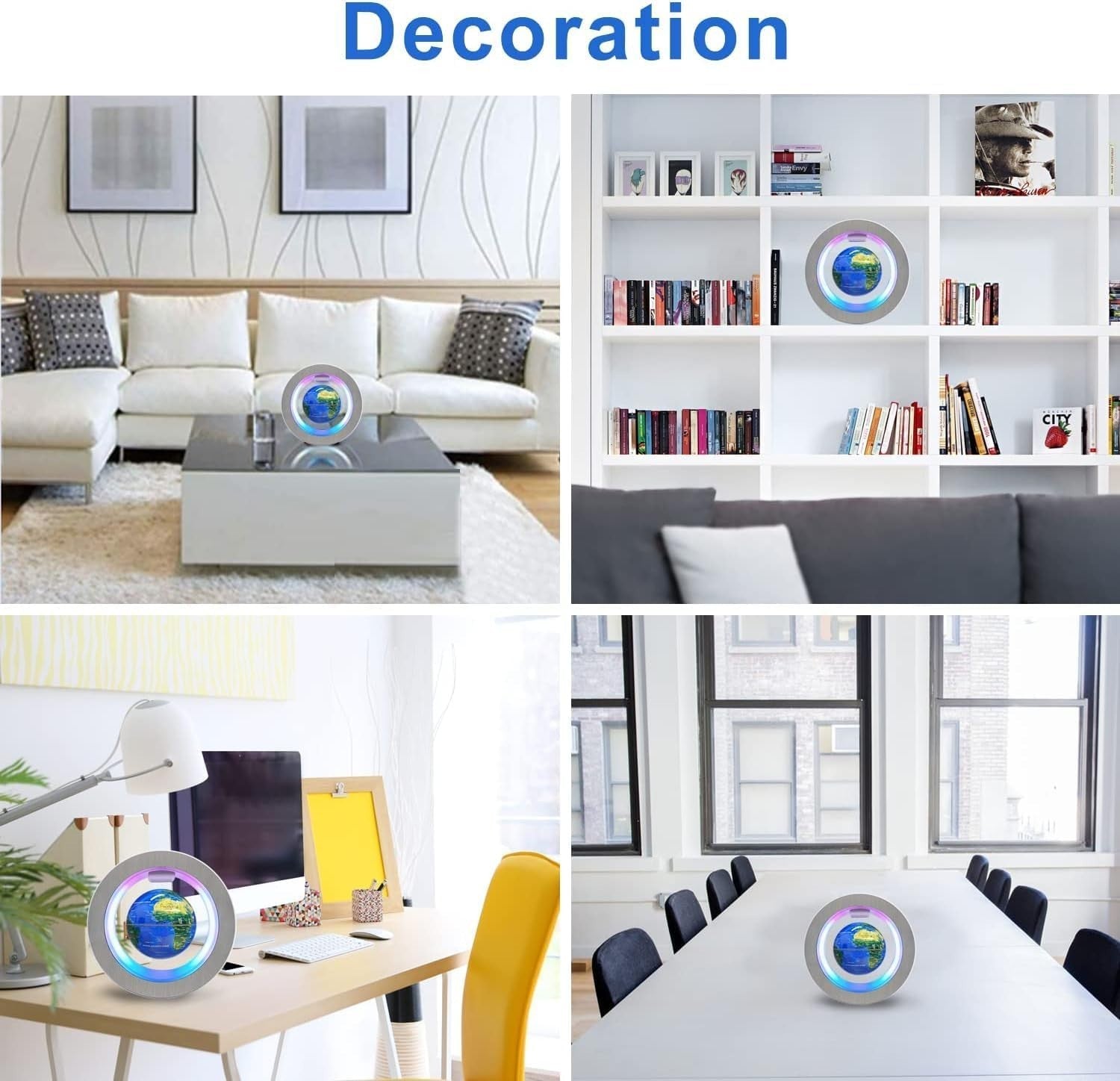 Magnetic Levitating Globe, Floating O-Shape LED World Map Desk Decor