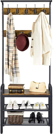 Rustic Hall Tree Coat Rack | Freestanding 2 Shelf 23 Hook Organizer Unit