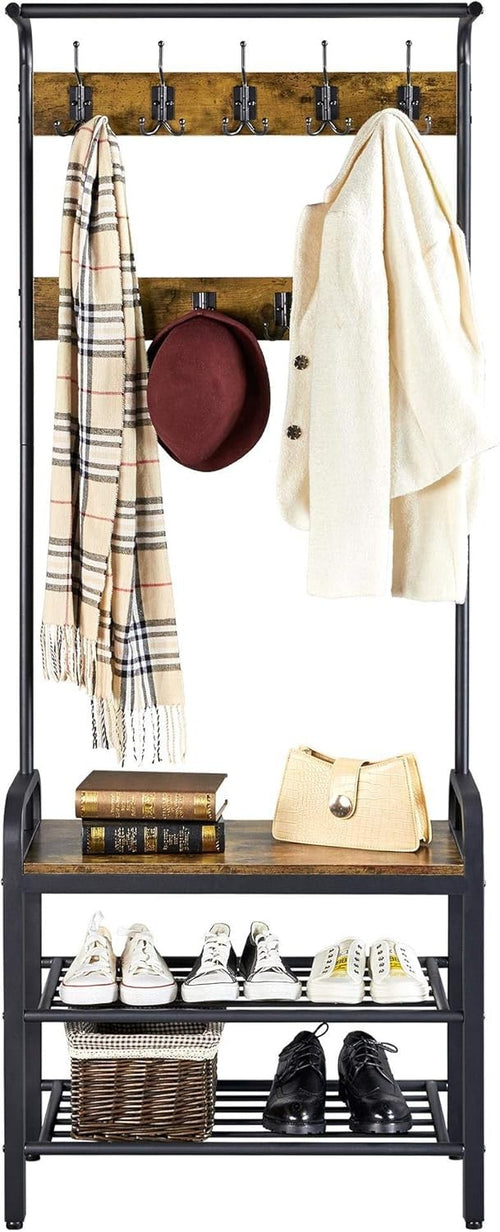 Rustic Hall Tree Coat Rack | Freestanding 2 Shelf 23 Hook Organizer Unit