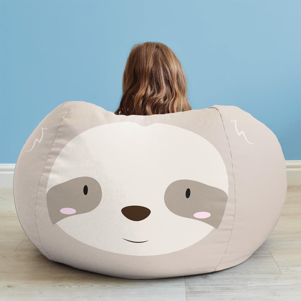 Kids Sloth Bean Bag Chair Toddler Seat Washable Soft Animal Pouffe