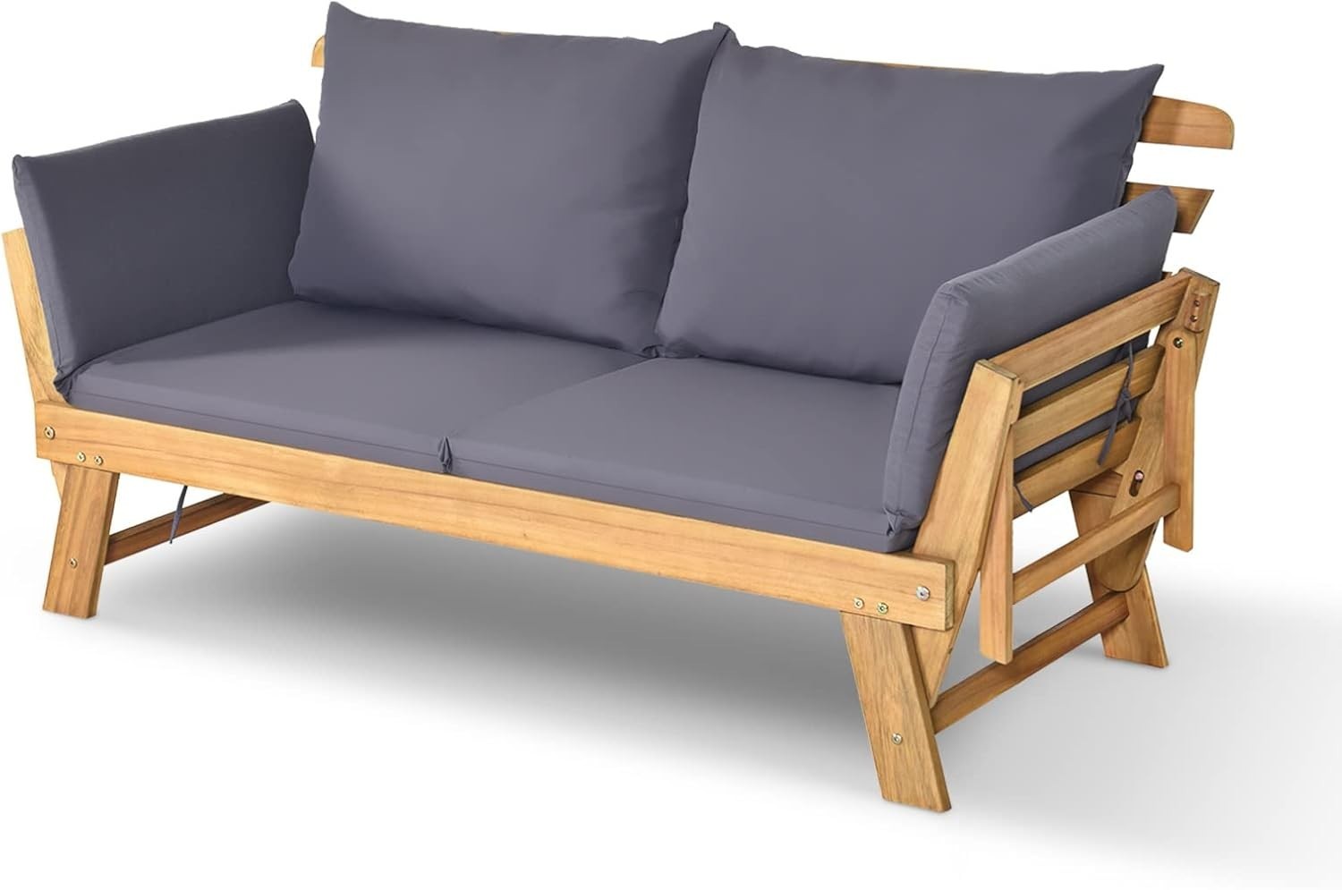 3-in-1 Outdoor Sofa Bed Recliner with Cushions – Convertible Wood Daybed