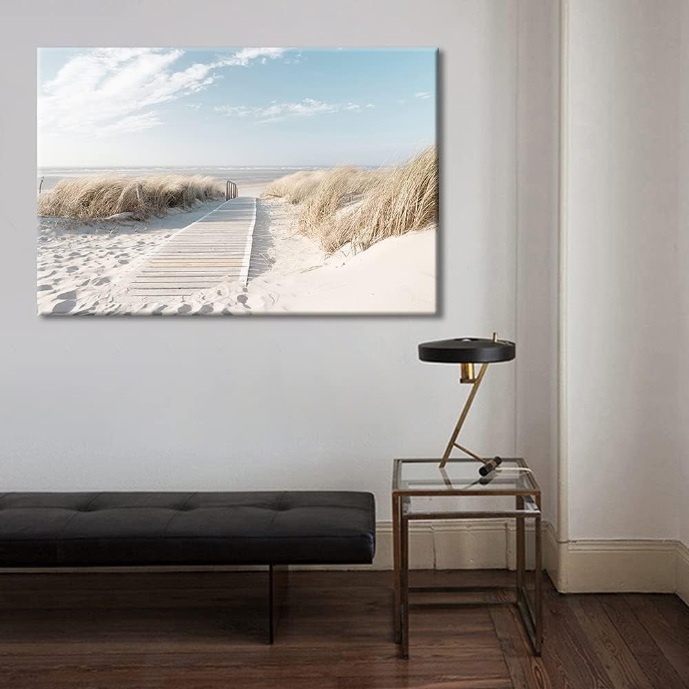 Large Beach Boardwalk Canvas Wall Art 36x24in Framed Seaside