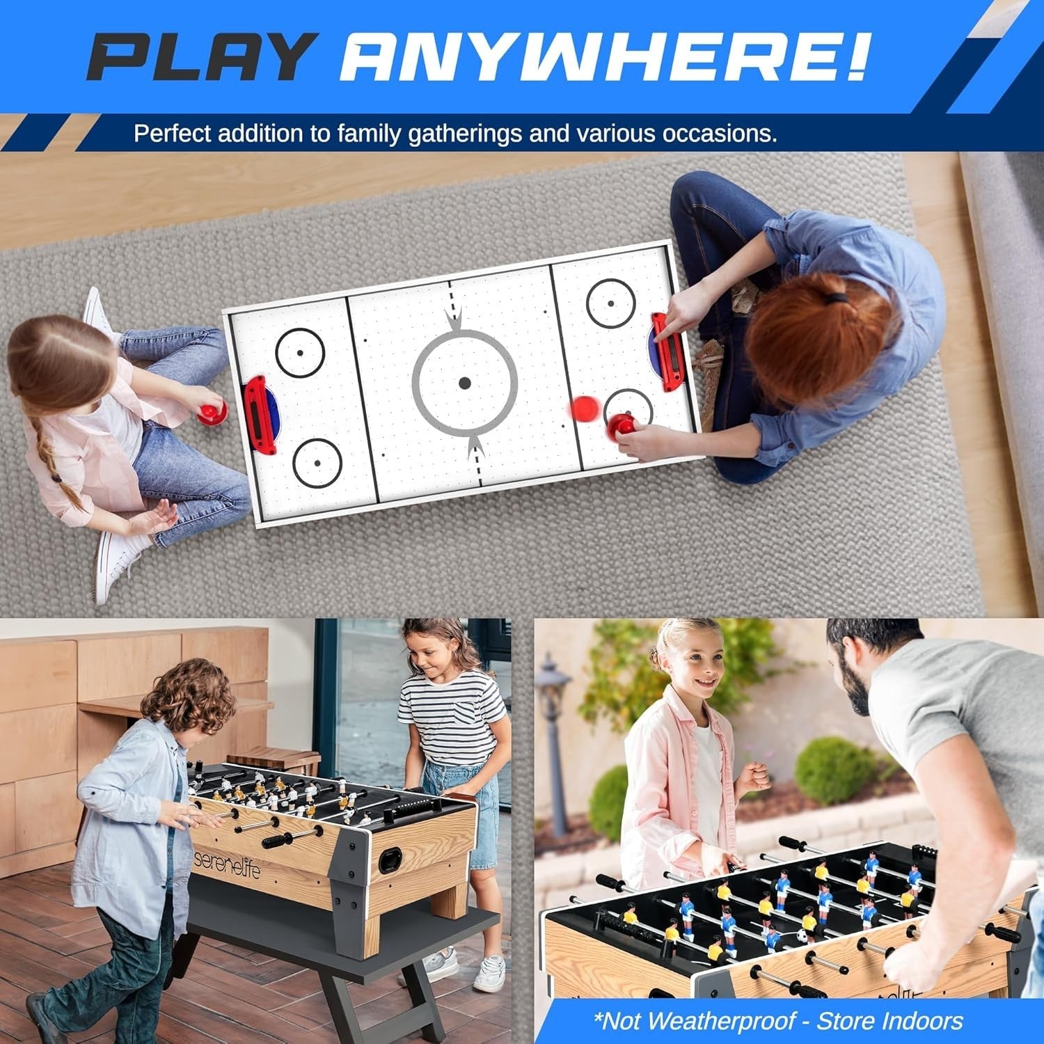 Multi Game Table Air Hockey Foosball Combo Swivel Arcade Table Kids Adults