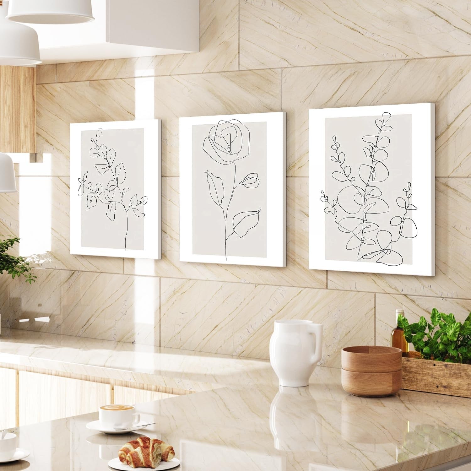 3Pcs Framed Minimalist Flower Line Wall Art 12x16in