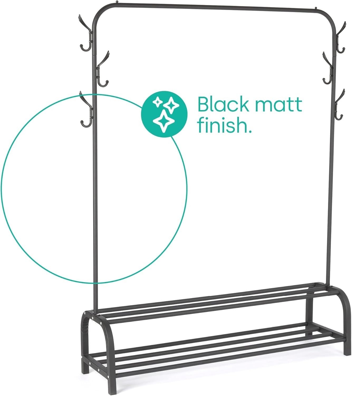 Heavy Duty Clothes Rail with 2-Tier Shoe Shelf – Black 150cm