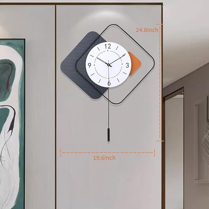 Modern 19×24in Silent Pendulum Wall Clock Metal Art Decor Large Stylish Home